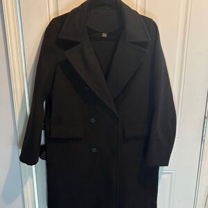 SHEIN Elegant Black Double-Breasted Pea Coat